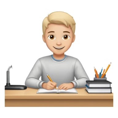 smiling student at a desk sticker