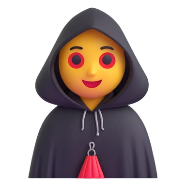 3D emoji of a character with a black hooded cloak, red accents, and a mysterious, shadowy appearance, inspired by the image provided. sticker