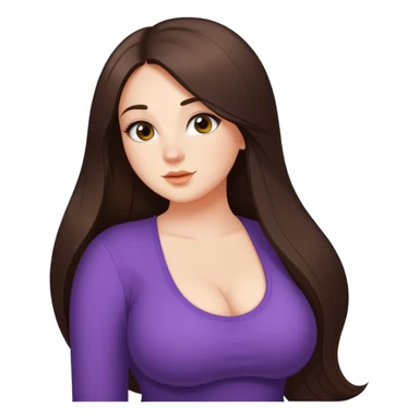 Curvy but beautiful brunette girl, pin straight super long hair, saturated details sticker