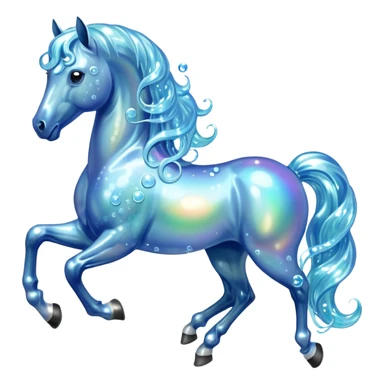 A magical horse made entirely of transparent bubbles and water, with a flowing mane of small bubbles sticker