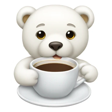 White teddy bear drinking coffee  sticker