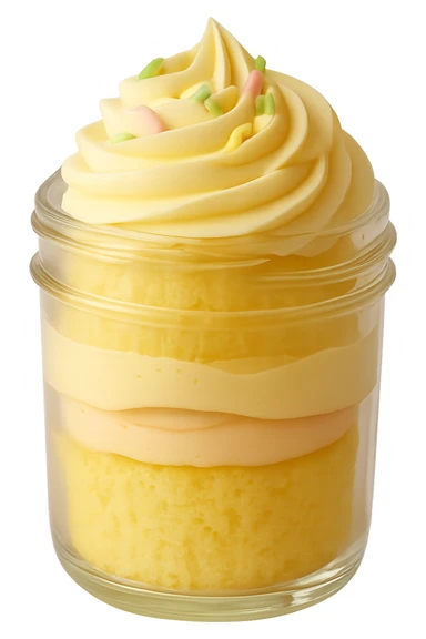 Remove the background so only the vanilla cupcake in the jar remains, with a transparent background for use as a Slack emoji. Keep the cupcake and jar clearly visible and isolated on transparent background. sticker