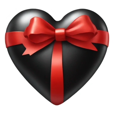 One Very Shiny Black heart emoji wrapped in red bow, realistic sticker