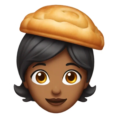 black haired woman wearing pastry hat sticker
