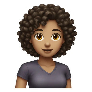 A girl with dark brown curly hair and  sticker