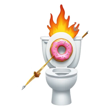 Homer Simpson shooting a bow and arrow with a flaming donut on the end of the arrow into his toilet sticker