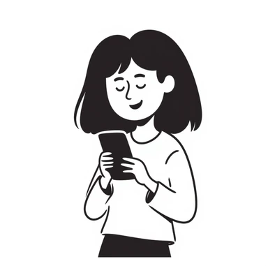 a girl holding a smartphone, smiling sticker