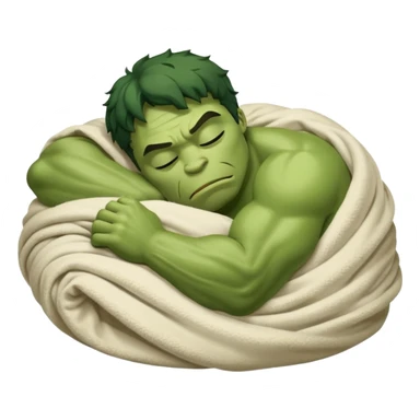 Incredible hulk curled up like a cat sleeping lying down in bed under blanket eyes closed sticker