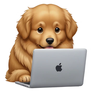 Golden retriever using laptop sticker