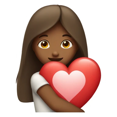 A girl hugging a heart sticker