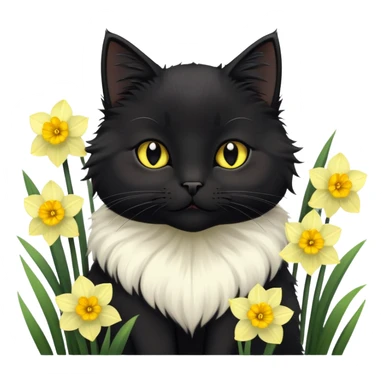 A cute  little  black cat and narcissus sticker
