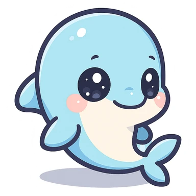 super kawaii chibi baby dolphin character, soft pastel colors, big sparkling eyes, bolder outline, soft shadow, high contrast, minimal clean layout, PNG, transparent background sticker