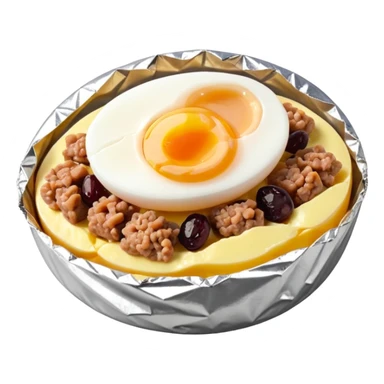 steamed ground pork with raisins, sliced boiled egg, wrapped in foil sticker