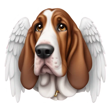 Old age basset hound with angel wings sat in meadow, large bing D collar  sticker
