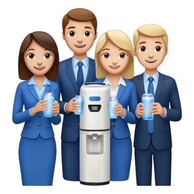 a group of 3 employees gathered around a water cooler, smiling and chatting sticker