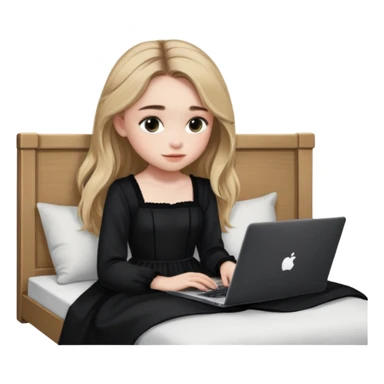 Sabrina carpenter in a black nightdress sitting on a bed with her laptop open  sticker
