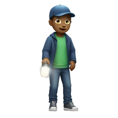boy with hat Flashlight in hand sticker