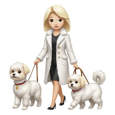 blonde woman wearing white, walking ONE maltese dog sticker
