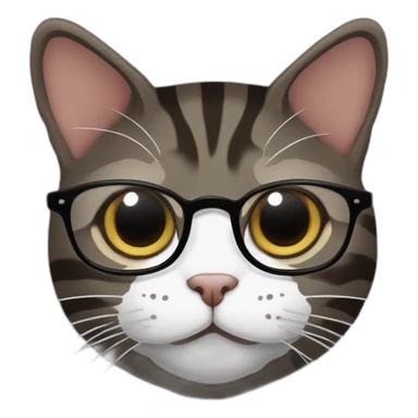 Striped wenge domestic shorthair cat head with white mouth wearing glasses sticker