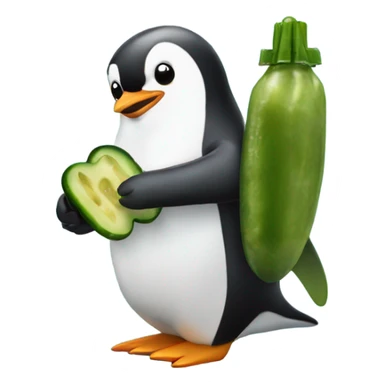 Penguin eating a pickle with a jet pack sticker