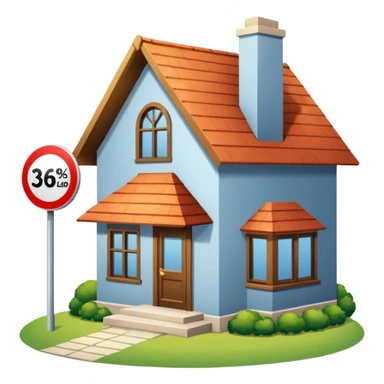 skeuomorphism style, house for sale, emphasis on For Sale sign, For Sale sign needs to be readable in 36 x36 pixels  sticker
