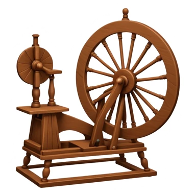 I want a traditional spinning wheel, with the wheel on the right or left and the flyer on the opposite. Shown from the side. sticker