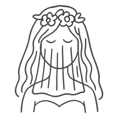 beautiful girl with long hair getting married veil covering face sticker