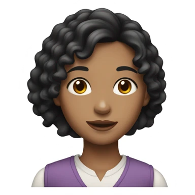 A girl with black wavy hair below her shoulders and white skin color sticker