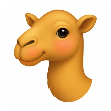 Edit the camel emoji to remove the hat, the green part of its neck, and the thing in or by its mouth. Keep all other details and style exactly like the iOS emoji style reference image. Add a slight blush to the cheeks. sticker