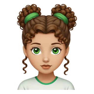 girl with curly brown hair, topknot, green eyes, light skin sticker