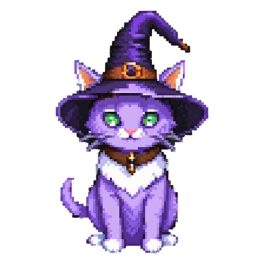 purple witch cat with a hat sticker