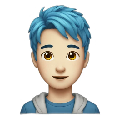 Boy with freckles, blue hair and korean  sticker