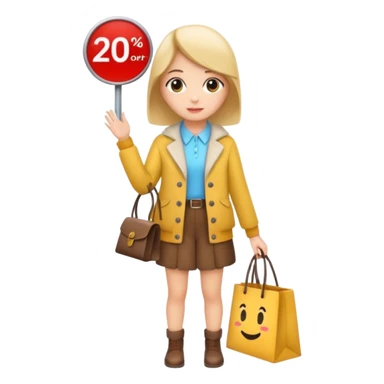 Person who is waiting the sale promotion with 20% off sign, wearing cute outfit sticker