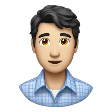 Man with black hair and a checked white/blue buttoned collar shirt sticker