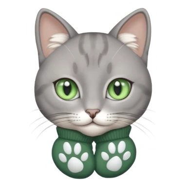 beautiful female grey cat with green eyes, white mittens and white chest sticker