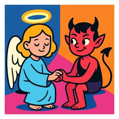 An angel and a demon sitting together, holding hands sticker