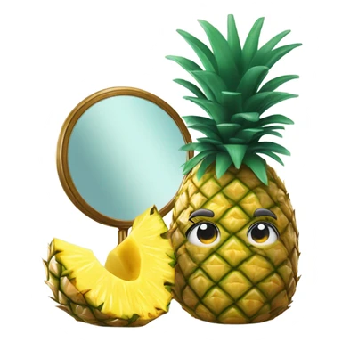 3D elegant pineapple🍍  with big shiny eyes 👀 pineapple holds mirror with its reflection 🪞🍍 sticker