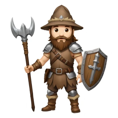 full body man long brown hair brown eyes medium beard white skin wearing boar hat and bark armor sticker