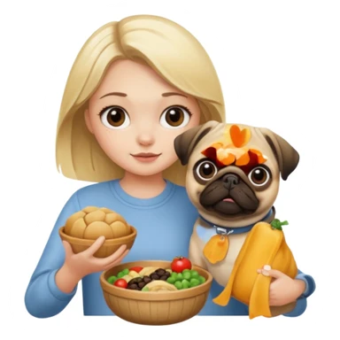 haz una chica rubia dandole comida a su perro pug sticker