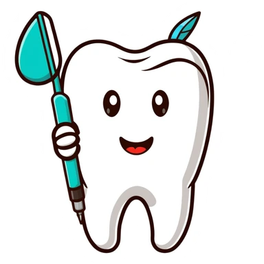 tooth with a small drill and dental mirror, representing root canal treatment sticker