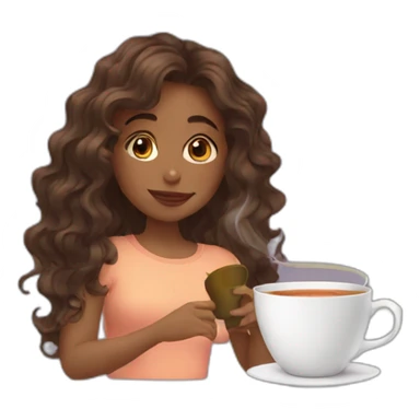 girls with wavy hair drinking tea sticker