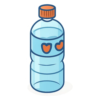 A water bottle with red eyes sticker
