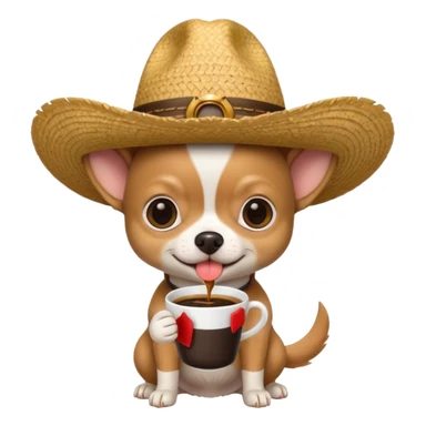 Chihuahua negro con cafe con sombrero de paja sticker