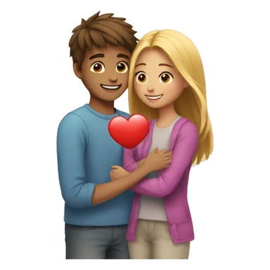 Young man and girl hugs with heart sticker