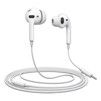Minimalist white Apple EarPods with cord coiled in a perfect circle, clean simple design, no case, just the white headphones and wire arranged in a neat circle, iOS style sticker