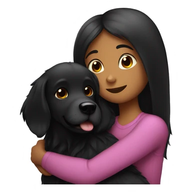 black dog cuddling dark long hair girl with big beautiful big sticker
