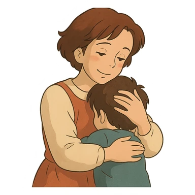 ghibli style illustration of a caring mom sticker