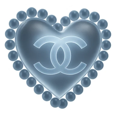 Keep the Chanel heart in metallic silver, surrounded by pearls, featuring interlocking C's, refined and timeless, with no background. sticker