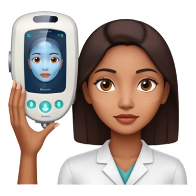 A beauty Indonesian woman with scanning animation in her face indicating skin scanner for dermatology purpose. sticker