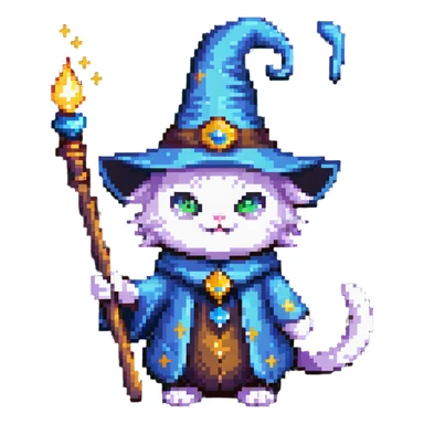cat wizard with magic wand and wizard hat sticker